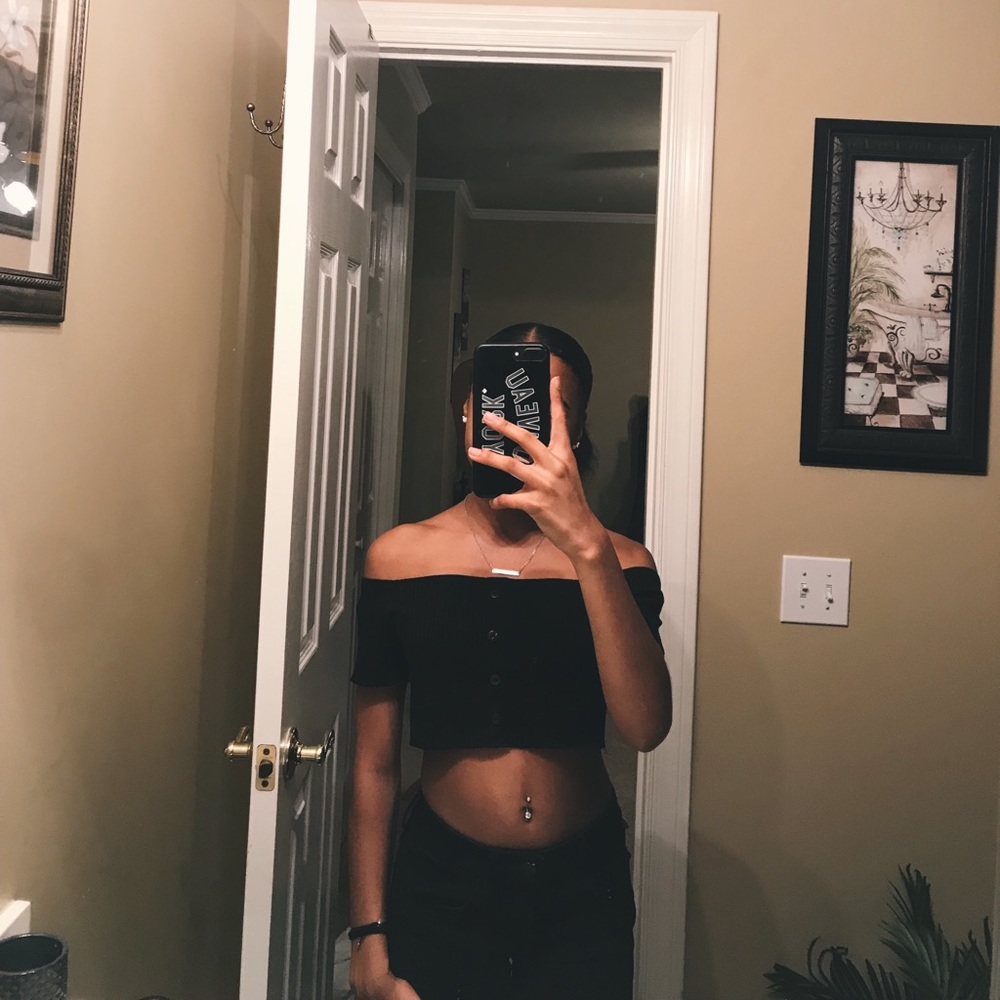 off the shoulder button top